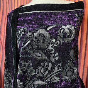 Elegant purple velvet shawl with beads